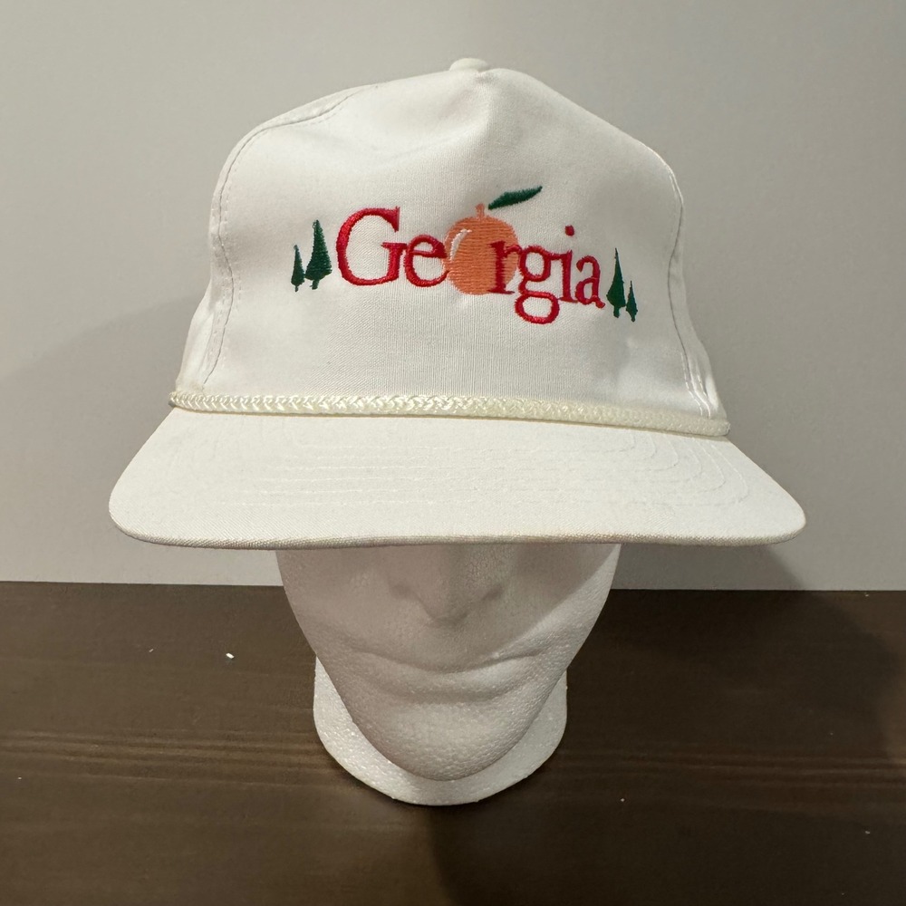 Vintage Youngan Cap Georgia State Farm Rope Hat Snapback Peach White OSFM